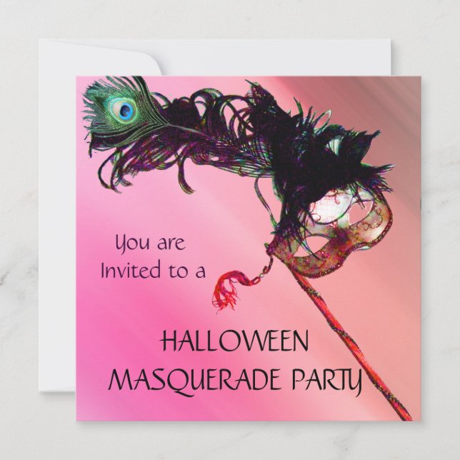Invitation PARTI MASQUERADE HALLOWEEN, soie rouge jaune (Devant)