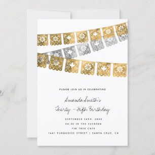 Invitation Parti mexicain Faux Gold Foil Adulte Anniversaire