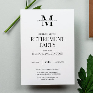 Invitation Parti minimaliste de retraite simple noir et blanc