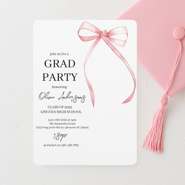 Invitation Parti minimaliste de Ruban rose (Créateur téléchargé)