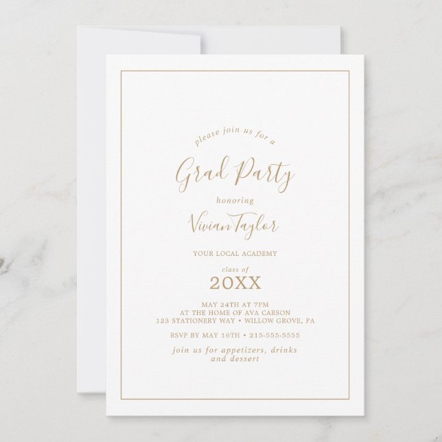 Invitation Parti minimaliste Gold Grad (Devant)