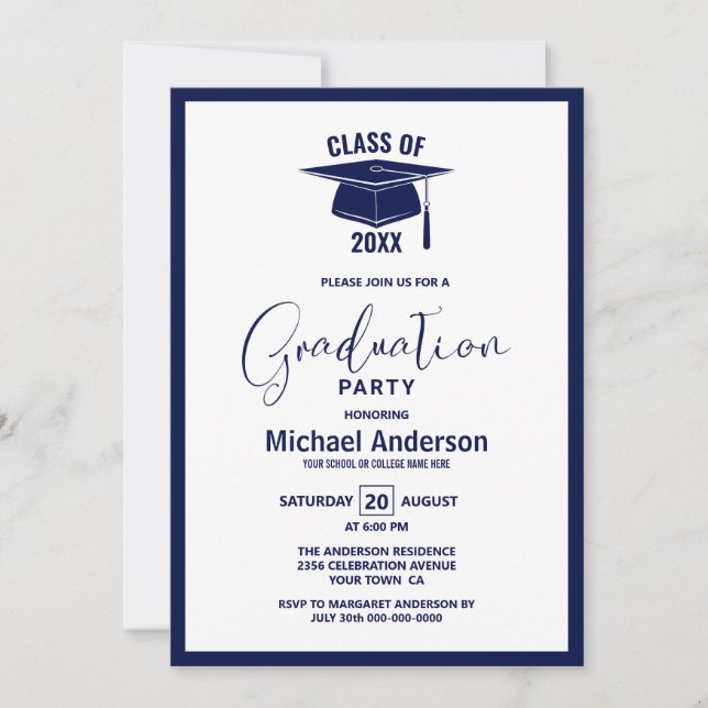 Invitation Parti minimaliste moderne Marine Blue Graduation P (Devant)