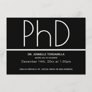 Invitation Parti minimaliste noir de doctorat virtuel