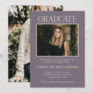 Invitation Parti moderne Dusty Purple Deux Photo Graduation