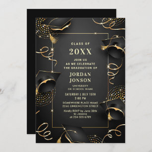 Invitation Parti moderne Golden Black Graduation