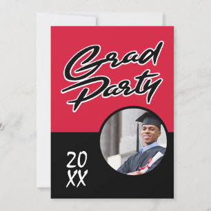 Invitation Parti moderne Red Black Graduation