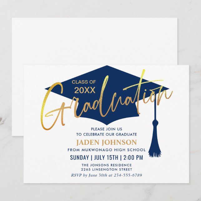 Invitation Parti Moderne Simple Grad Grad Graduation (Devant / Derrière)