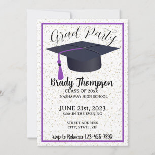 Invitation Parti moderne violet deux photo Graduation