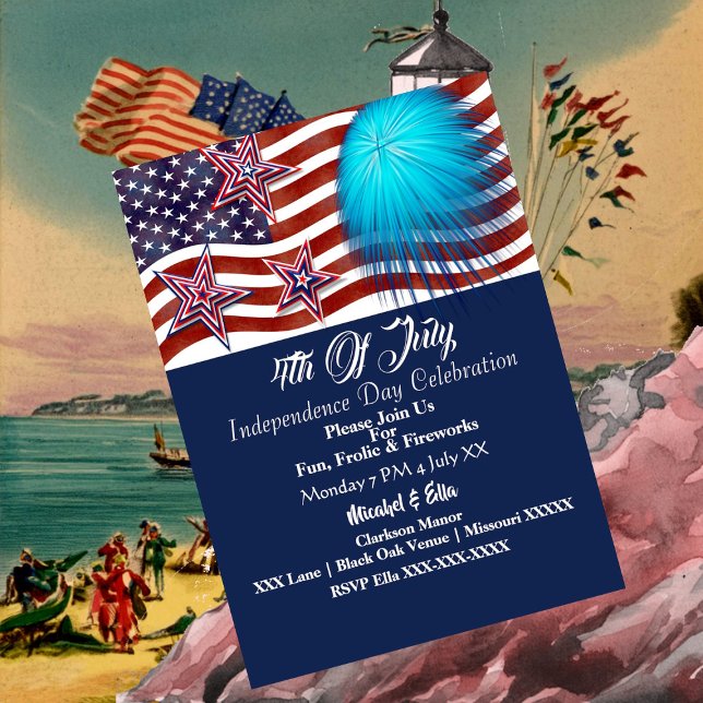 Invitation Parti Patriotique des États-Unis du 4 juillet (US Patriotic 4th July Firecracker Party Invitation)