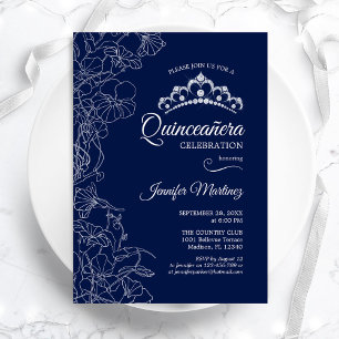 Invitation Parti Quinceanera Floral Blanc Marine