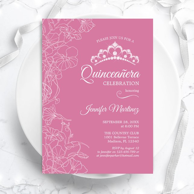 Invitation Parti Quinceanera Floral Rose (Créateur téléchargé)