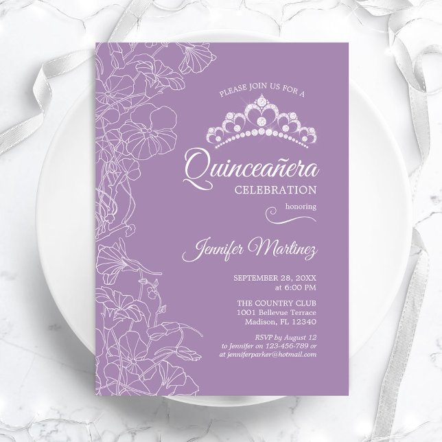 Invitation Parti Quinceanera Floral Violet (Créateur téléchargé)