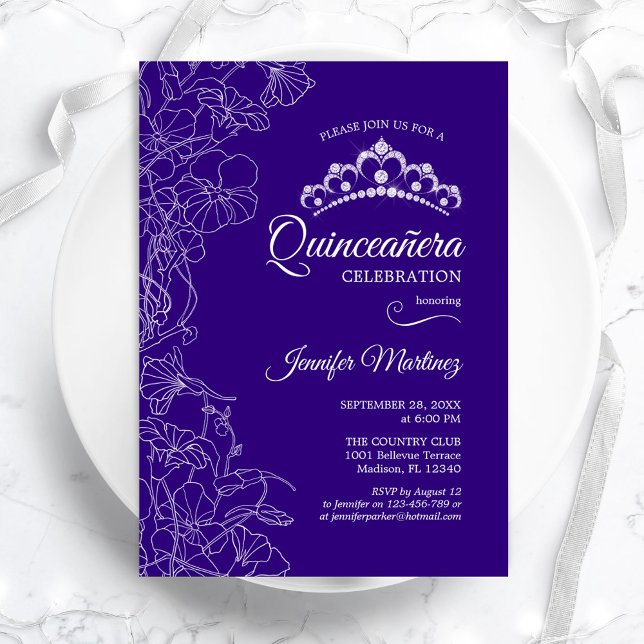 Invitation Parti Quinceanera Floral Violet (Créateur téléchargé)