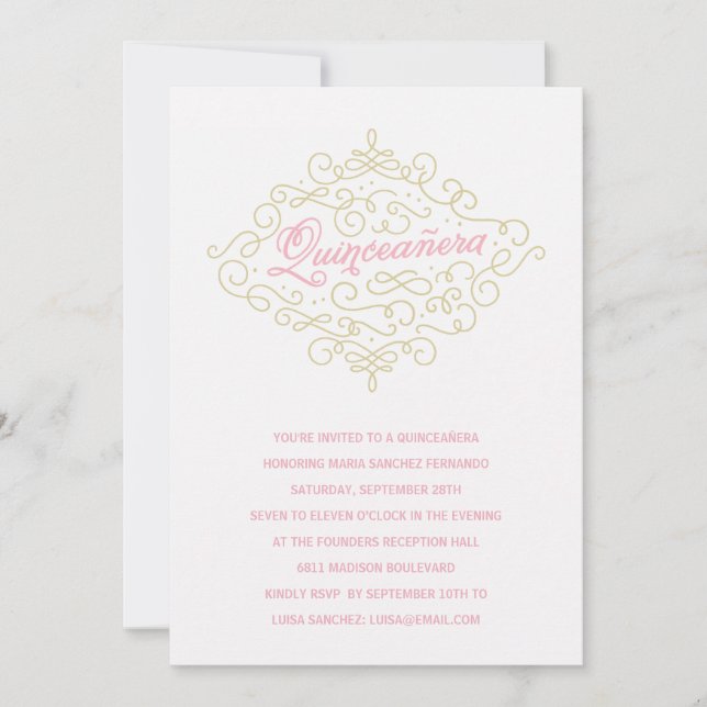 Invitation Parti Quinceanera Plutôt Flourdissant (Devant)