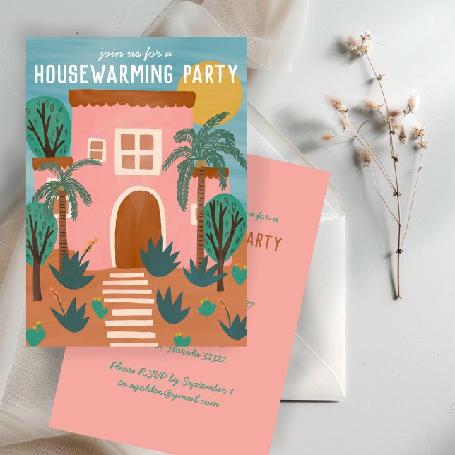 Invitation PARTI RÉCHAUFFEMENT Nouveau rose Accueil Adresse P (HOUSEWARMING PARTY Invite New Home Address CUSTOM Invitatation)