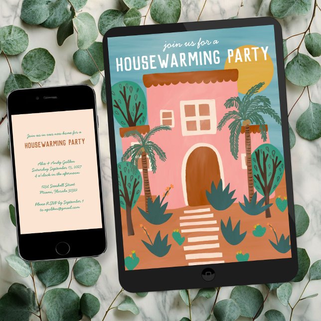 Invitation PARTI RÉCHAUFFEMENT Nouveau rose Accueil Adresse P (HOUSEWARMING PARTY New Pink Home Address CUSTOM Digital Download evite Invitation
)