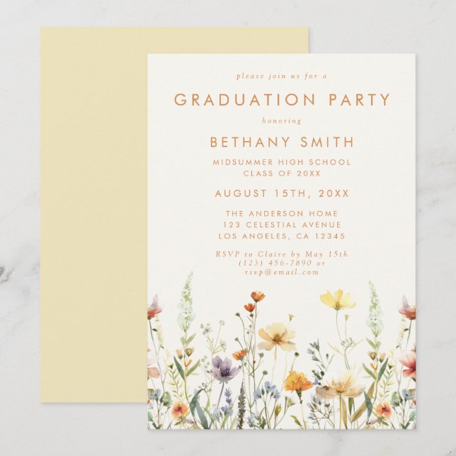 Invitation Parti Rustique Fleur sauvage de la Graduation (Devant / Derrière)