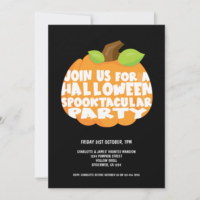 Invitation Parti Spooktaculaire du Citrouille d'Halloween (Devant)