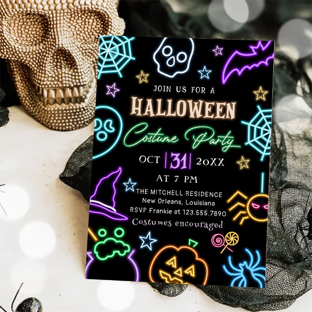 Invitation Parti Spooktaculaire Neon Glow Dark Halloween Part (Créateur téléchargé)