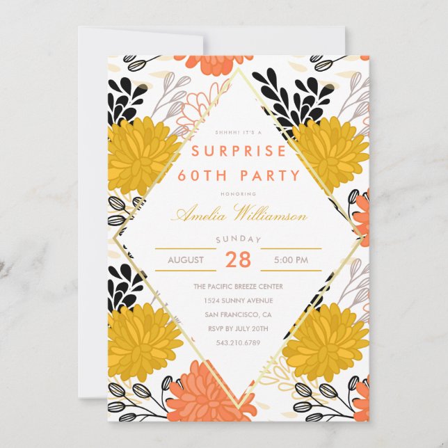 Invitation Parti surprise | Chrysanthèmes colorés rétro (Devant)