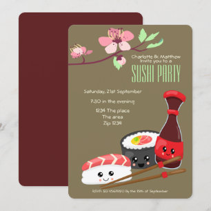 Invitation Parti Sushi Kawaii Personnaliser le thème japonais
