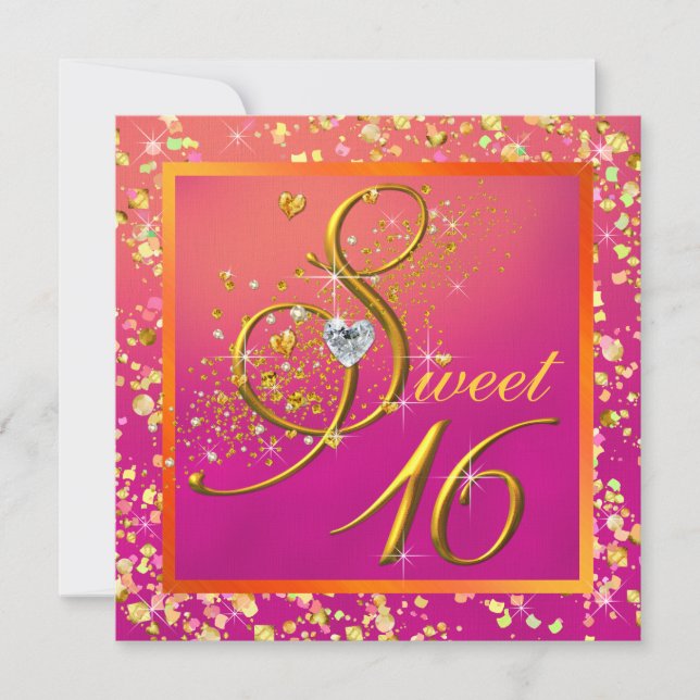 Invitation Parti Sweet sixteen orange et rose (Devant)