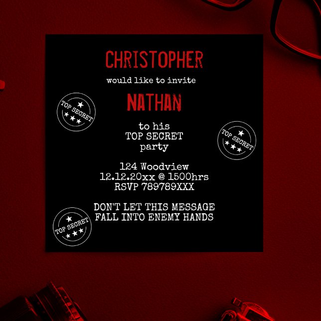 Invitation Parti TOP SECRET personnalisé (Créateur téléchargé)