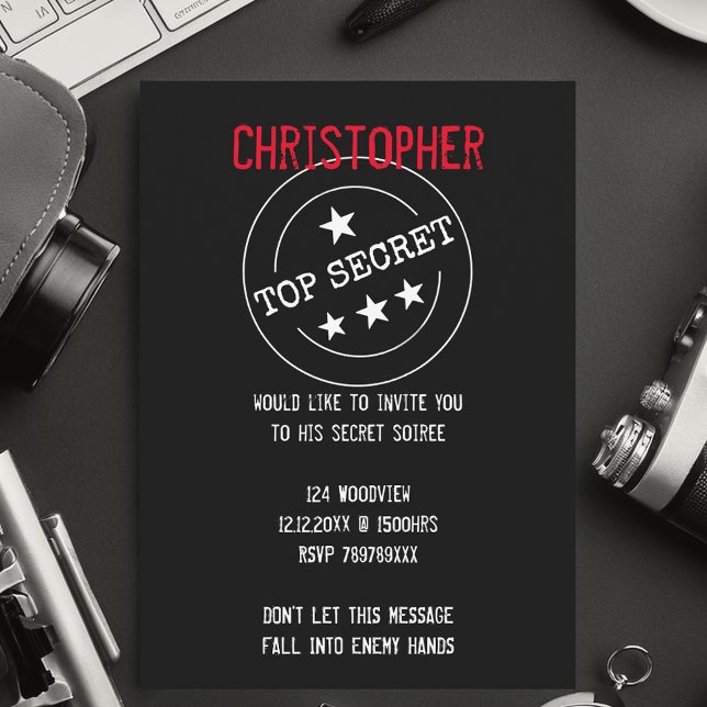 Invitation Parti TOP SECRET personnalisé (Top Secret party invites not just for kids)
