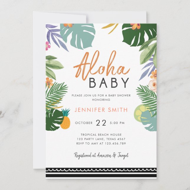 Invitation Parti tropical Luau Aloha Baby shower cubain (Devant)