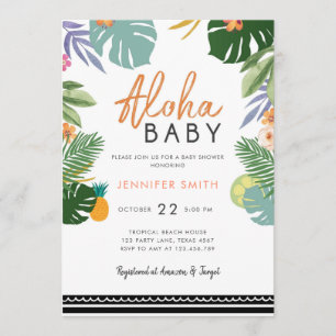 Invitation Parti tropical Luau Aloha Baby shower cubain