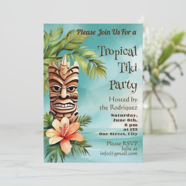 Invitation Parti Tropical Tiki (Debout devant)