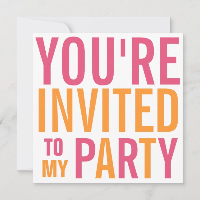 Invitation Parti Tween Ado et orange de rose et d'orange (Devant)