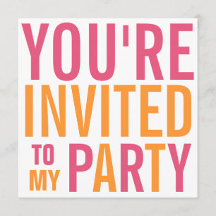 Invitation Parti Tween Ado et orange de rose et d'orange
