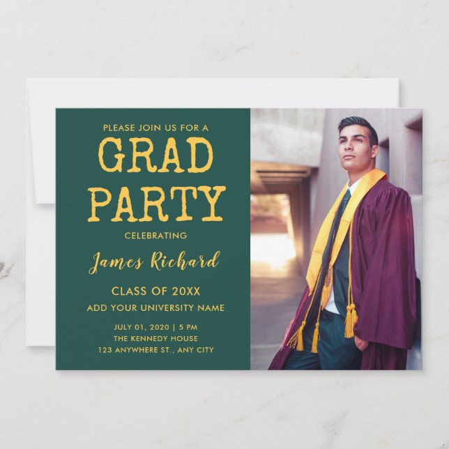 Invitation Parti Vert Et Or Moderne (Devant)