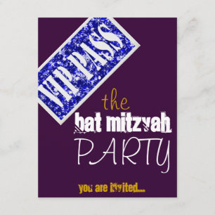Invitation Parti VIP Bat mitzvah Bar Mitzvah bleu et mauve