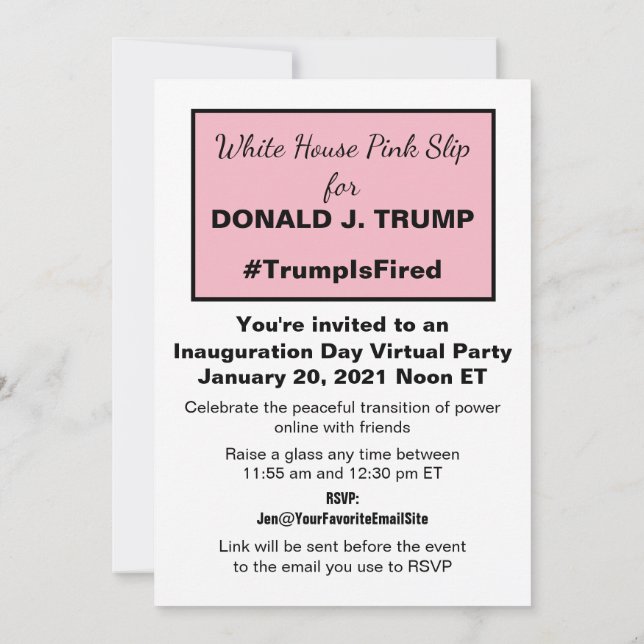 Invitation Parti virtuel anti-Trump de la Maison-Blanche (Dos)