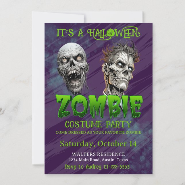 Invitation Parti Zombie Halloween (Devant)