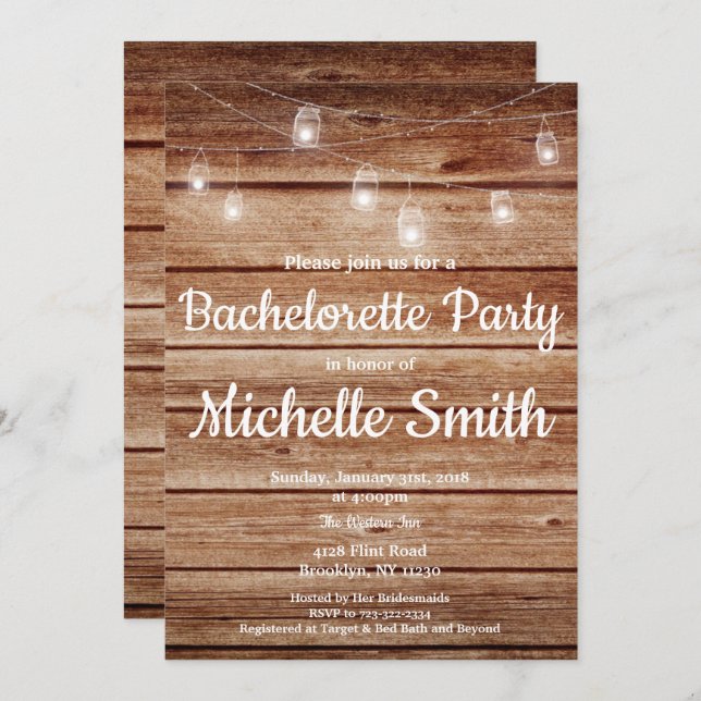 Invitation Partie accrochante de Bachelorette de lumières de (Devant / Derrière)