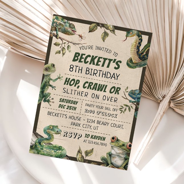 Invitation Partie Anniversaire de enfant de reptile (Créateur téléchargé)