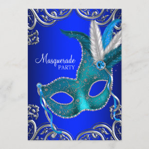 Invitation Partie bleue royale et turquoise de mascarade