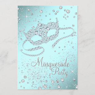 Invitation Partie bleue turquoise de mascarade de masque de