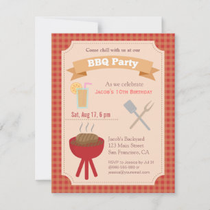 Invitation Partie colorée de BBQ de jardin, motif de plaid