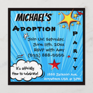 Invitation Partie d'adoption de bande dessinée de superhéros