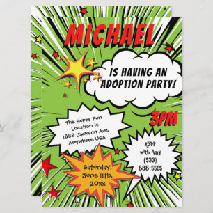 Invitation Partie d'adoption de bande dessinée de superhéros