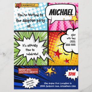 Invitation Partie d'adoption de bande dessinée de superhéros