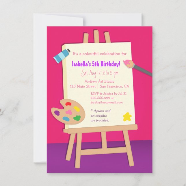 Invitation Partie d'anniversaire de enfant d'arts de peinture (Devant)