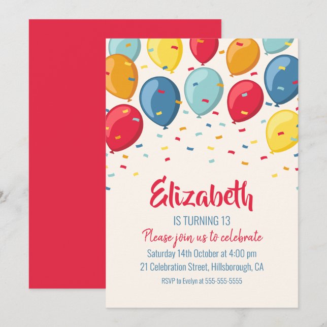 Invitation Partie d'anniversaire de enfant de la fête (Devant / Derrière)