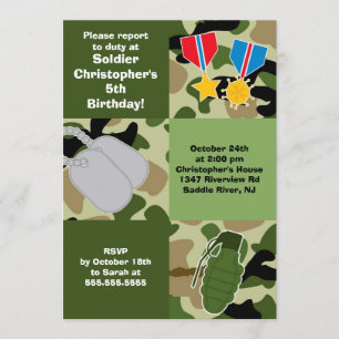 Invitation Partie d'anniversaire de enfant de soldat de