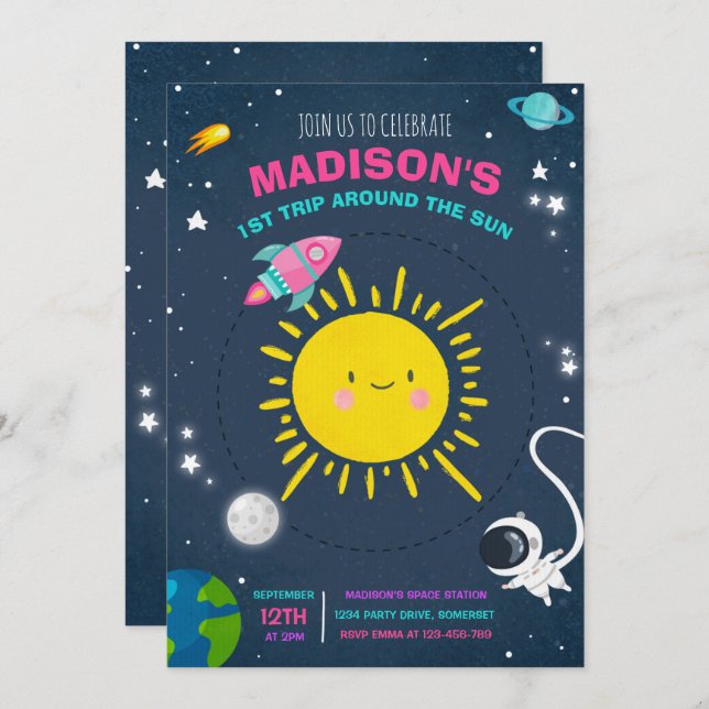 Invitation Partie d'anniversaire de l'espace extra-atmosphéri (Devant / Derrière)