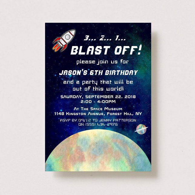 Invitation Partie d'anniversaire de l'espace extra-atmosphéri (Créateur téléchargé)